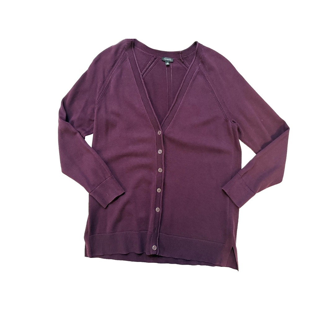 Talbots Cardigan‎ Sweater Womens Medium Purple Button Front V Neck Ribbed Knit